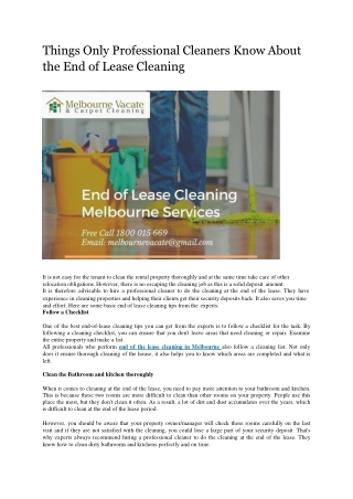 Things Only Professional Cleaners Know About the End of Lease Cleaning