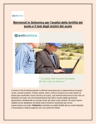 Benvenuti in Soliomics per l'analisi della fertilità del suolo e il test degli enzimi del suolo