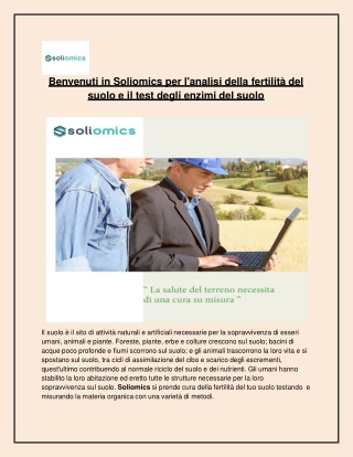 Benvenuti in Soliomics per l'analisi della fertilità del suolo e il test degli enzimi del suolo