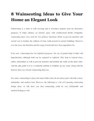 8 Wainscoting Ideas to Give Your Home an Elegant Look