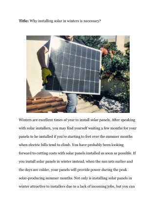 Why installing solar in winters is necessary?
