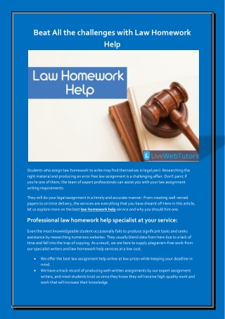 Beat All the challenges with Law Homework Help
