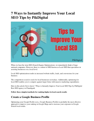 7 Ways to Instantly Improve Your Local SEO Tips by PikDigital