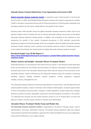 Alexander Disease Treatment Market Share, Trend, Segmentation and Forecast to 2029