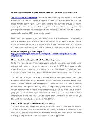 CBCT Dental Imaging Market Estimate Growth Rate Forecast & End-User Application to 2029