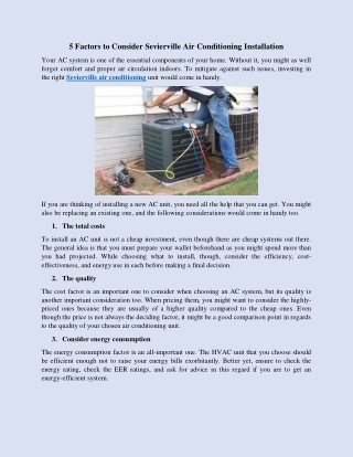 5 Factors to Consider Sevierville Air Conditioning Installation