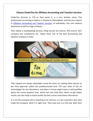 Choose ChoksiTax for Offshore Accounting and Taxation Services