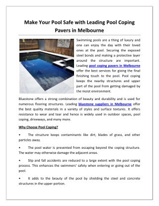 Make Your Pool Safe with Leading Pool Coping Pavers in Melbourne