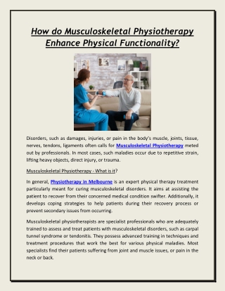 How do Musculoskeletal Physiotherapy Enhance Physical Functionality