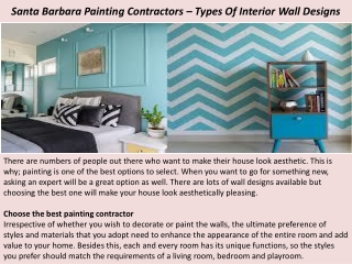 Santa Barbara Painting Contractors – Types Of Interior Wall Designs