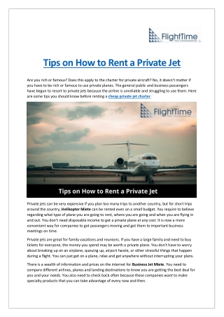 Tips on How to Rent a Private Jet