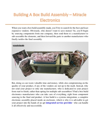 Building A Box Build Assembly – Miracle Electronics