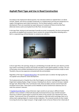 Asphalt Plant Type and Use in Road Construction