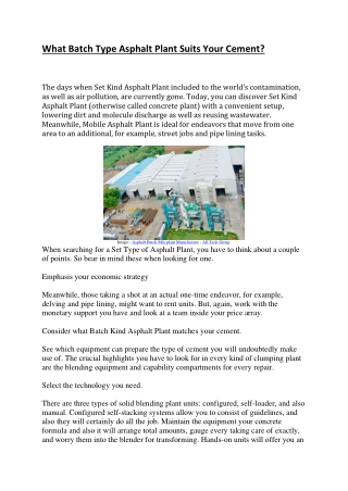 What Batch Type Asphalt Plant Suits Your Cement