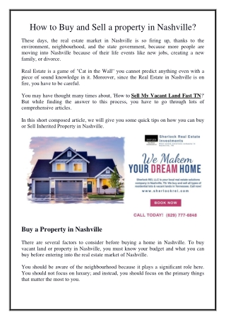 How to Buy and Sell a Vacant Land in Nashville Real Estate Market