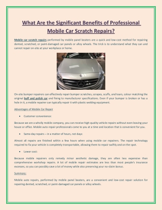 What Are the Significant Benefits of Professional Mobile Car Scratch Repairs