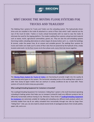 Why Choose the Moving Floor Systems for Trucks and Trailers