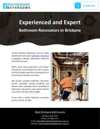 Experienced and Expert Bathroom Renovators in Brisbane