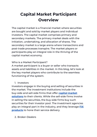 Capital Market Participant Overview