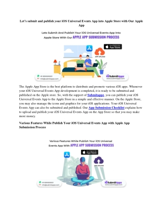 Let’s submit and publish your iOS Universal Events App into Apple Store with Our Apple App