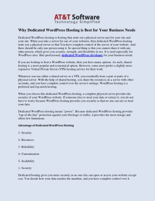 Why Dedicated WordPress Hosting is Best for Your Business Needs