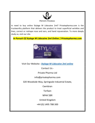 In Pursuit Of Stylage M Lidocaine 2ml Online  Privatepharma.com