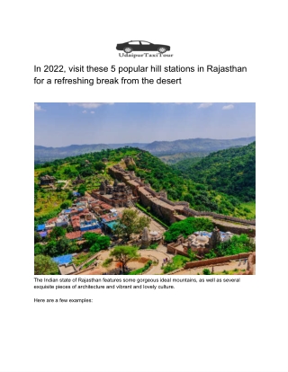 In 2022, visit these 5 popular hill stations in Rajasthan for a refreshing break from the desert