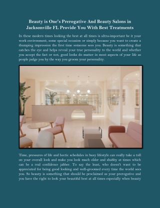 Beauty is One's Prerogative And Beauty Salons in Jacksonville FL Provide You With Best Treatments