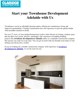 Start your Townhouse Development Adelaide with Us