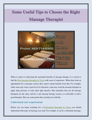 Foot and Sauna massage center Texas