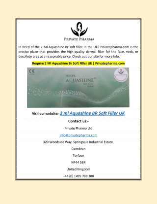 Require 2 Ml Aquashine Br Soft Filler Uk | Privatepharma.com