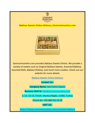 Baklava Sweets Online Delivery |Semiramisonline.com