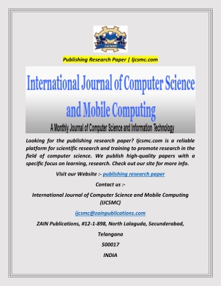 Publishing Research Paper  Ijcsmc.com