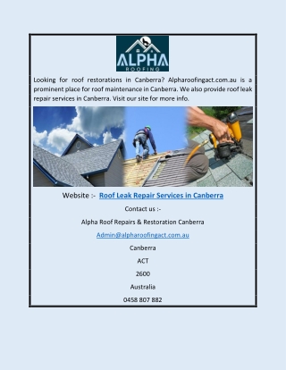 Roof Leak Repair Services in Canberra | Alpharoofingact.com.au