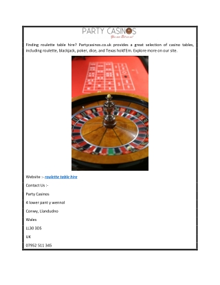 Roulette Table Hire  Partycasinos.co.uk