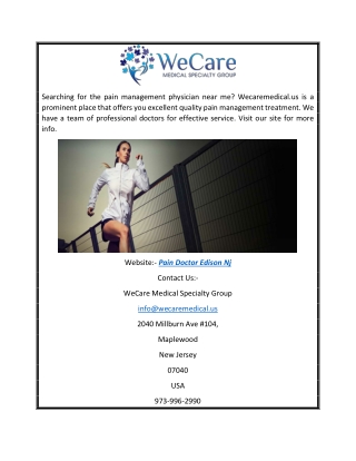 Pain Doctor Edison Nj | Wecaremedical.us