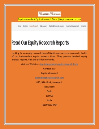 Top Independent Equity Research Firms  Baptistaresearch.com