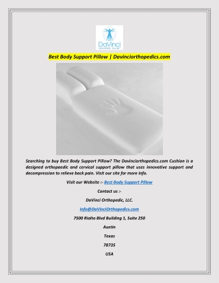 Best Body Support Pillow  Davinciorthopedics.com