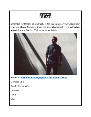 Fashion Photographers for Hire in Texas  Riazk.com
