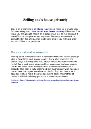 Selling ones house privately