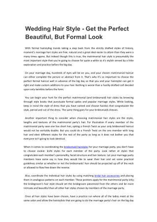 Wedding Hair Style - Get the Perfect Beautiful, But Formal Look
