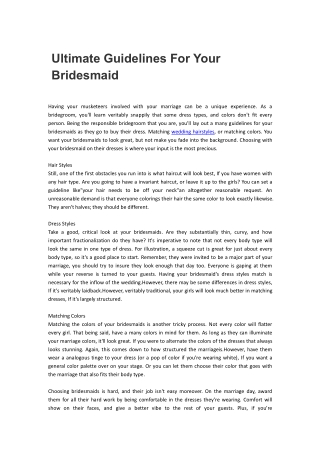 Ultimate Guidelines For Your Bridesmaid