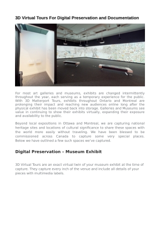 3D Virtual Tours For Digital Preservation and Documentation