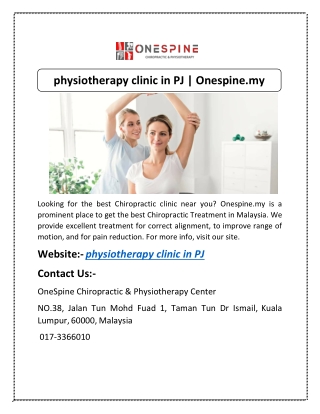 physiotherapy clinic in PJ | Onespine.my