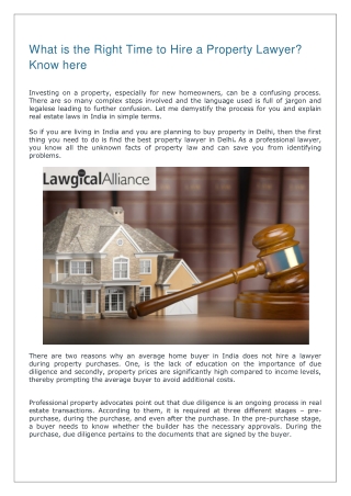 What is the Right Time to Hire a Property Lawyer Know here