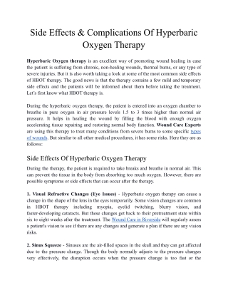 Side Effects & Complications Of Hyperbaric Oxygen Therapy