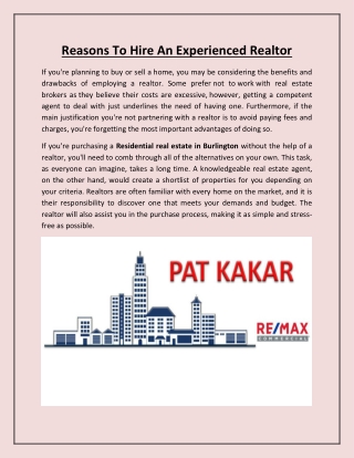 Reasons To Hire An Experienced Realtor
