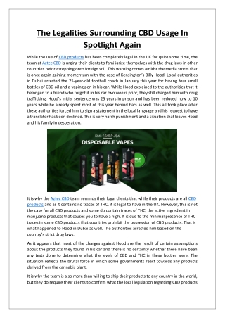 The Legalities Surrounding CBD Usage In Spotlight Again