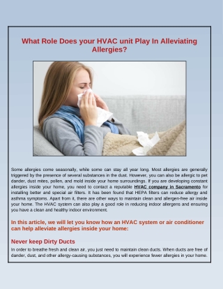 What Is Your HVAC System's Role In Allergy Relief?