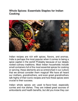 Whole Spices - Essentials Staples for Indian Cooking